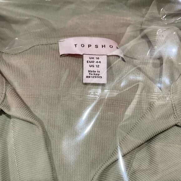 TOPSHOP Women’s Ruched Long Sleeve Minidress Light- Size 12 - Sage Green - Picture 4 of 4